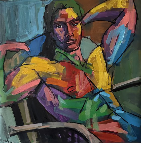 Nude oil painting, naked man