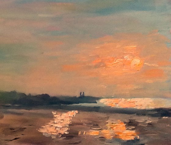 Sunset on north Kent Coast, an original oil painting!