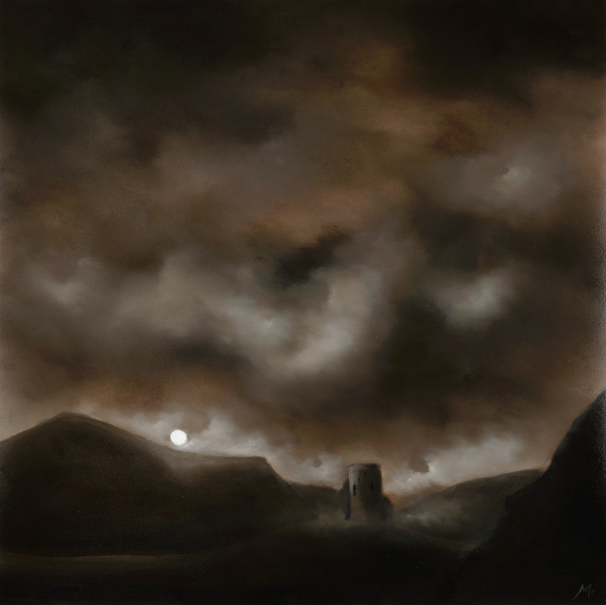 New Moonrise, Dolbarden Castle, Wales By Rolf Marriott, 26 X 26, Artwork For Sale On Artfinder