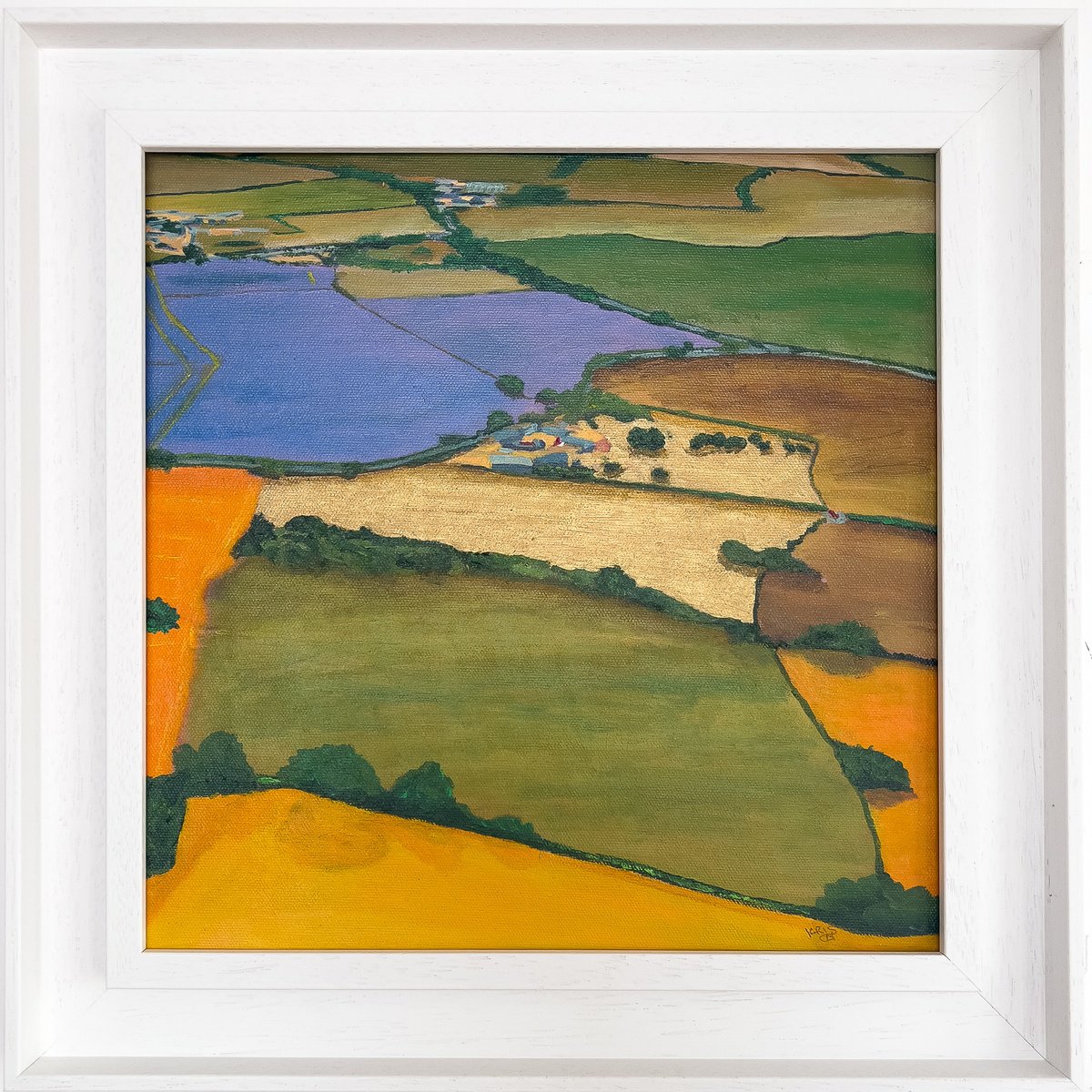 Impressionistic Landscape Acrylic Painting By Km Arts, 15 X 15", Golden Light 2, Original Artwork