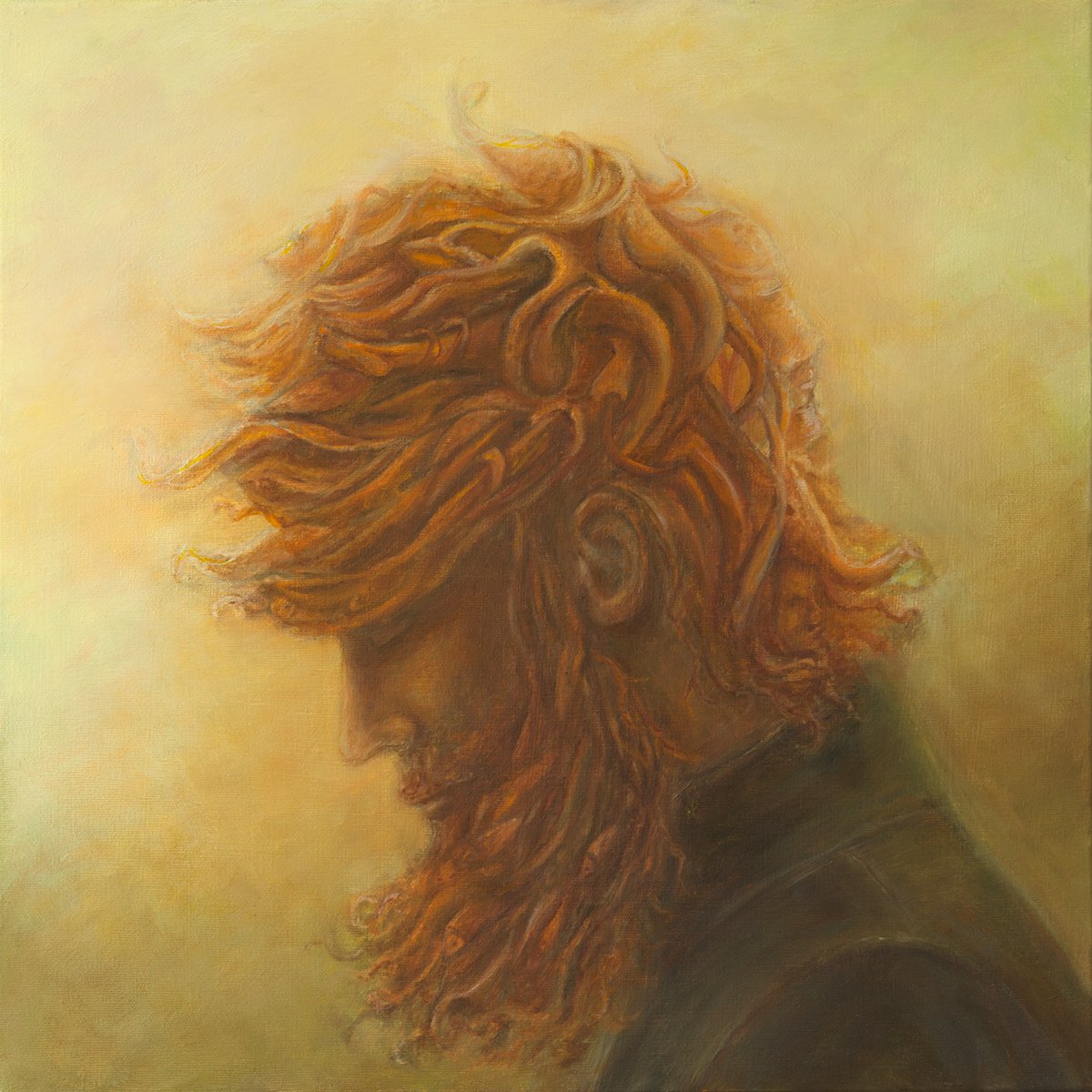 Surrealistic Portrait Oil Painting By Nikolina Petolas, 20 X 20", Red, Original Artwork