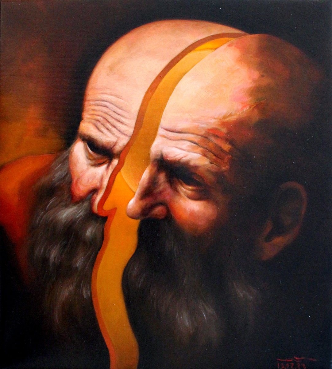 Surrealistic Portrait Oil Painting By Ivan Gejko, 14 X 16, The Revelation, Original Artwork