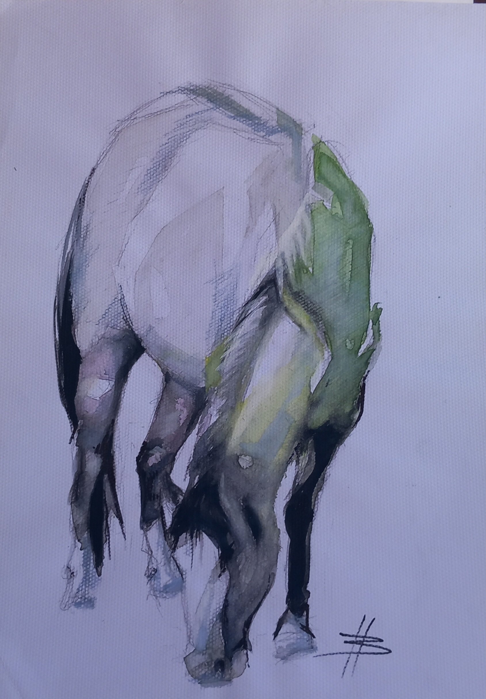 Abstract Animal Acrylic Painting By Boro Ivetic, 10 X 14, Grey Horse, Original Artwork