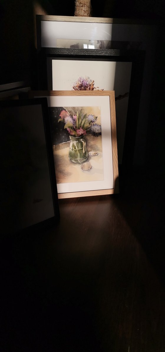 Still life with hyacinths and shells