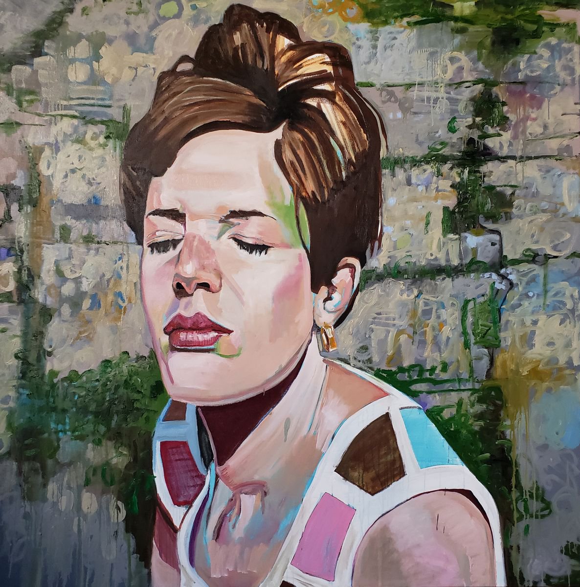 Impressionistic Portrait Oil Painting By Shelton Walsmith, 63 X 63", Beverly