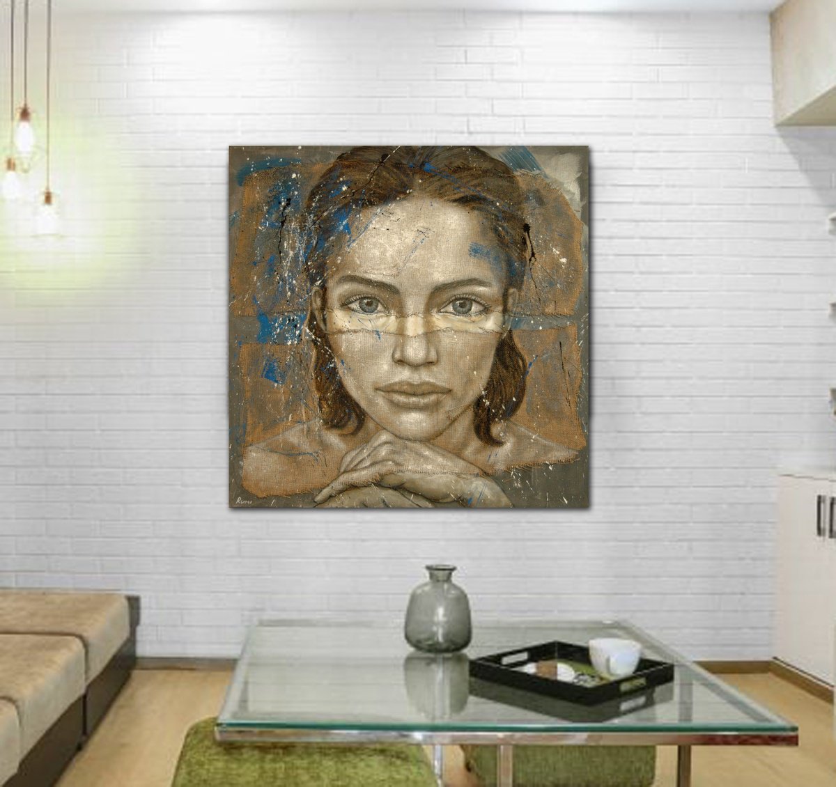 Expressive Portrait Acrylic Painting By Rumen Spasov, 39 X 39", "No Answer To This Question", Original Artwork