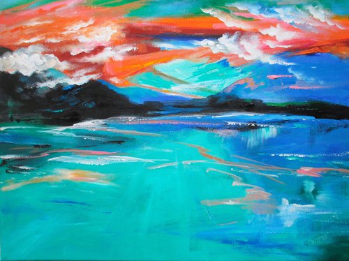 Sunset on the Lake - original acrylic painting, ready to show on your wall, stretched by Galina Victoria