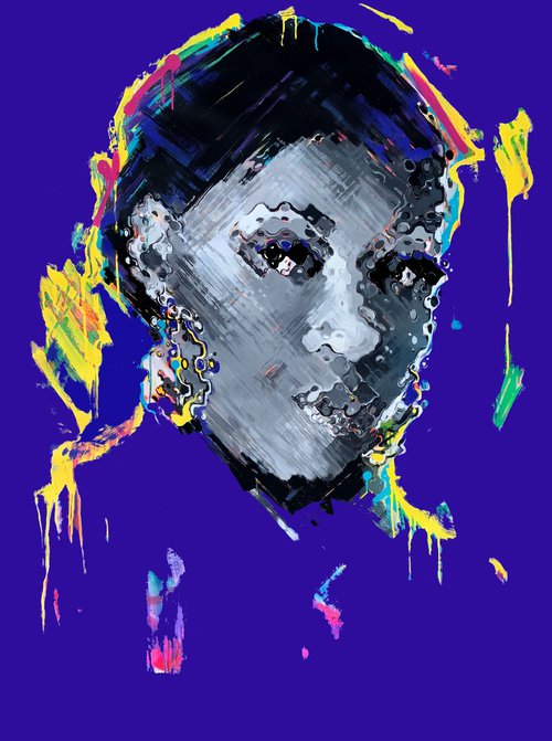Huge XXXL bright portrait - "Black queen" - Pop Art - Portrait - Contemporary art - Girl - Modern portrait - Purple by Yaroslav Yasenev