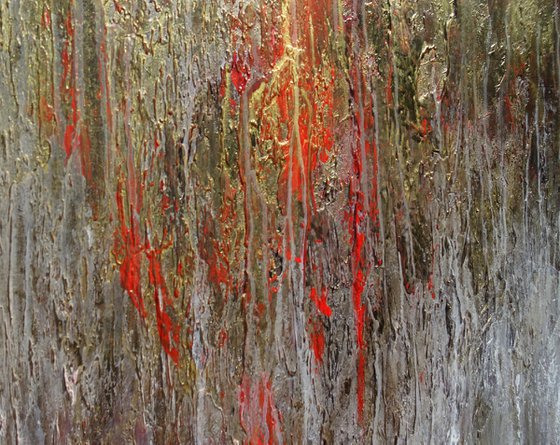 Large Abstract Landscape Original Painting on Canvas. Red, Brown & Gold Abstraction. Modern Textured Art 2021