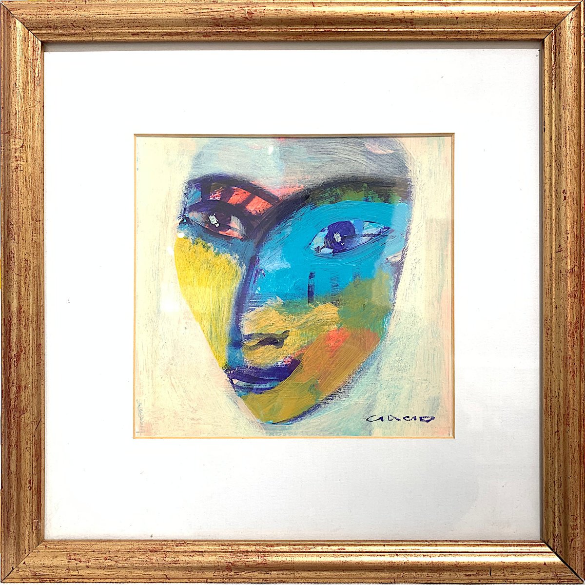 Expressive Portrait Acrylic Painting By Gago Chtchyan, 12 X 12, Portrait, Original Artwork