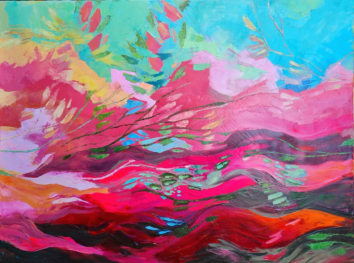 Organic Abstract Oil Painting By Simon Tunde, 39 X 28", The First History In 2024, Original Artwork