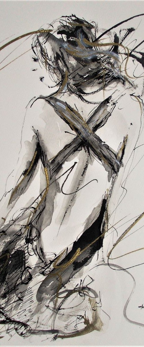 Figurative  Drawing  On Paper-Woman Series Ink Drawings by Antigoni Tziora