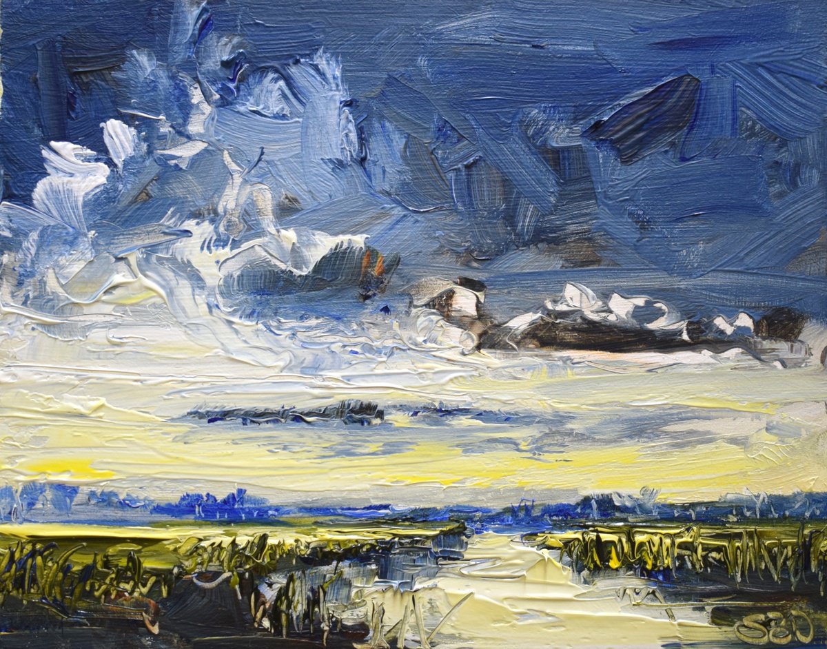 Impressionistic Landscape Oil Painting By Sonja Brussen, 9 X 7", Space For Air, Original Artwork