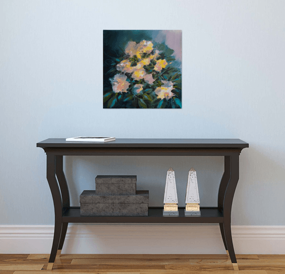 Floral nocturne still life - Flowers in the night - decorative oil painting interior design home decor still life