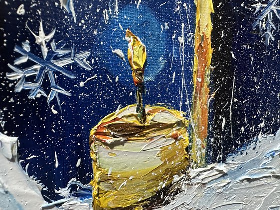 Winter window and candle