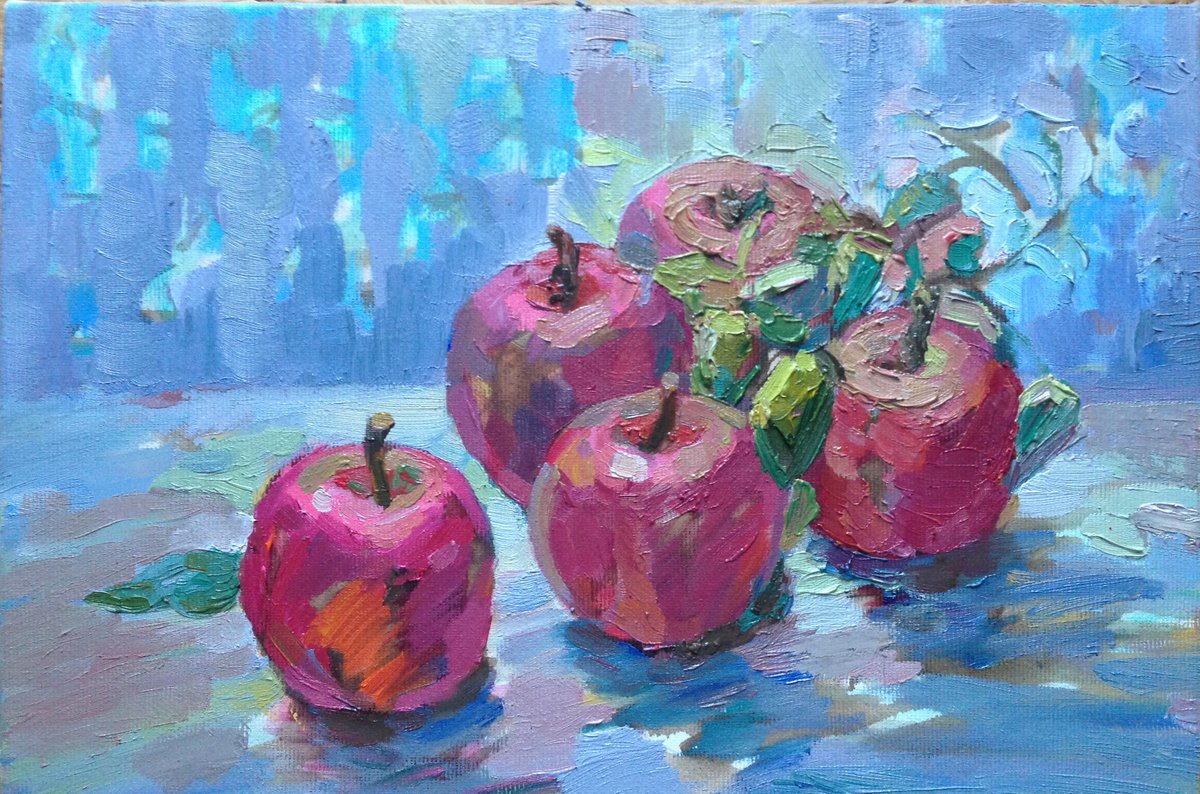 Red Apples oil on canvas painting ready to hang by Roman Sergienko