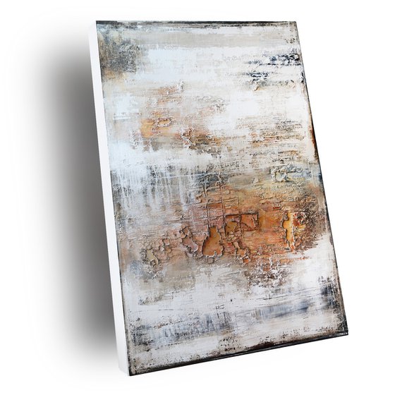 THIRSTY EARTH - ABSTRACT ACRYLIC PAINTING TEXTURED * WHITE * BROWN * RUST