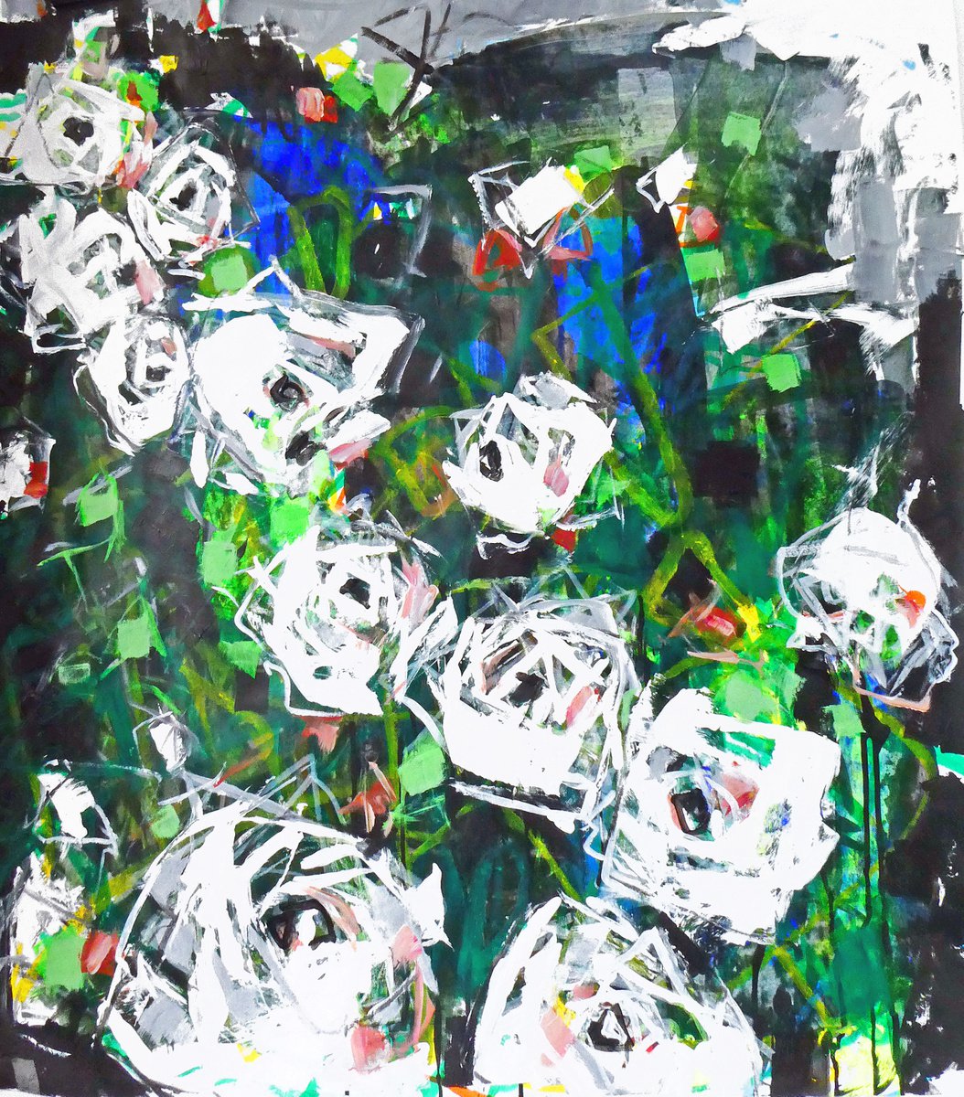 White Roses Rainy Day : Abstract by Irene Wilkes