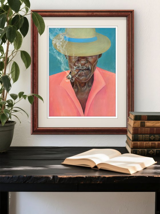 Smoking man in a hat