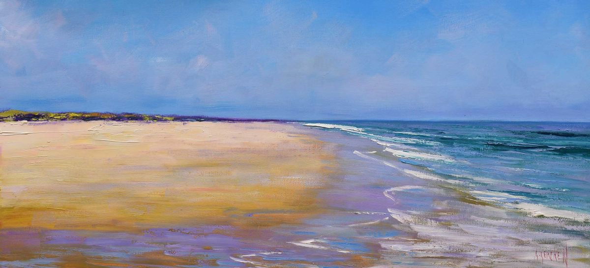 Panoramic Beach Painting original oil coastal seascape on canvas by Graham Gercken