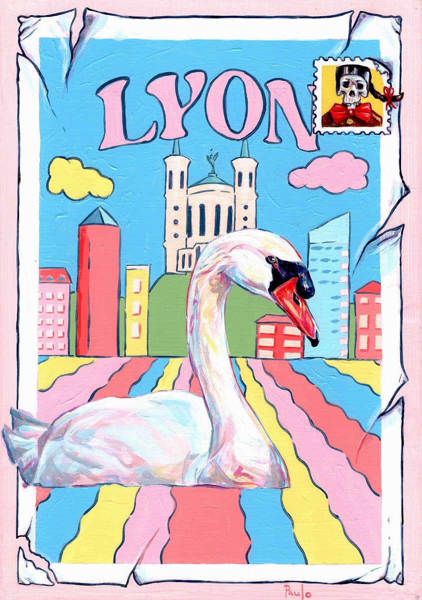 Illustrative Cityscapes Acrylic Painting By Paul Ward, 8 X 12", Lyon, Original Artwork