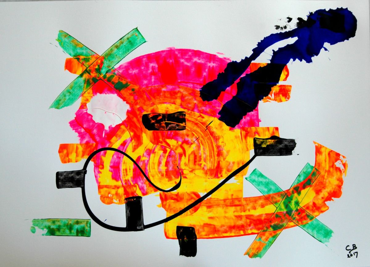 Abstract Acrylic Painting By Cb., 28 X 20, Abstract On Paper. 15, Original Artwork