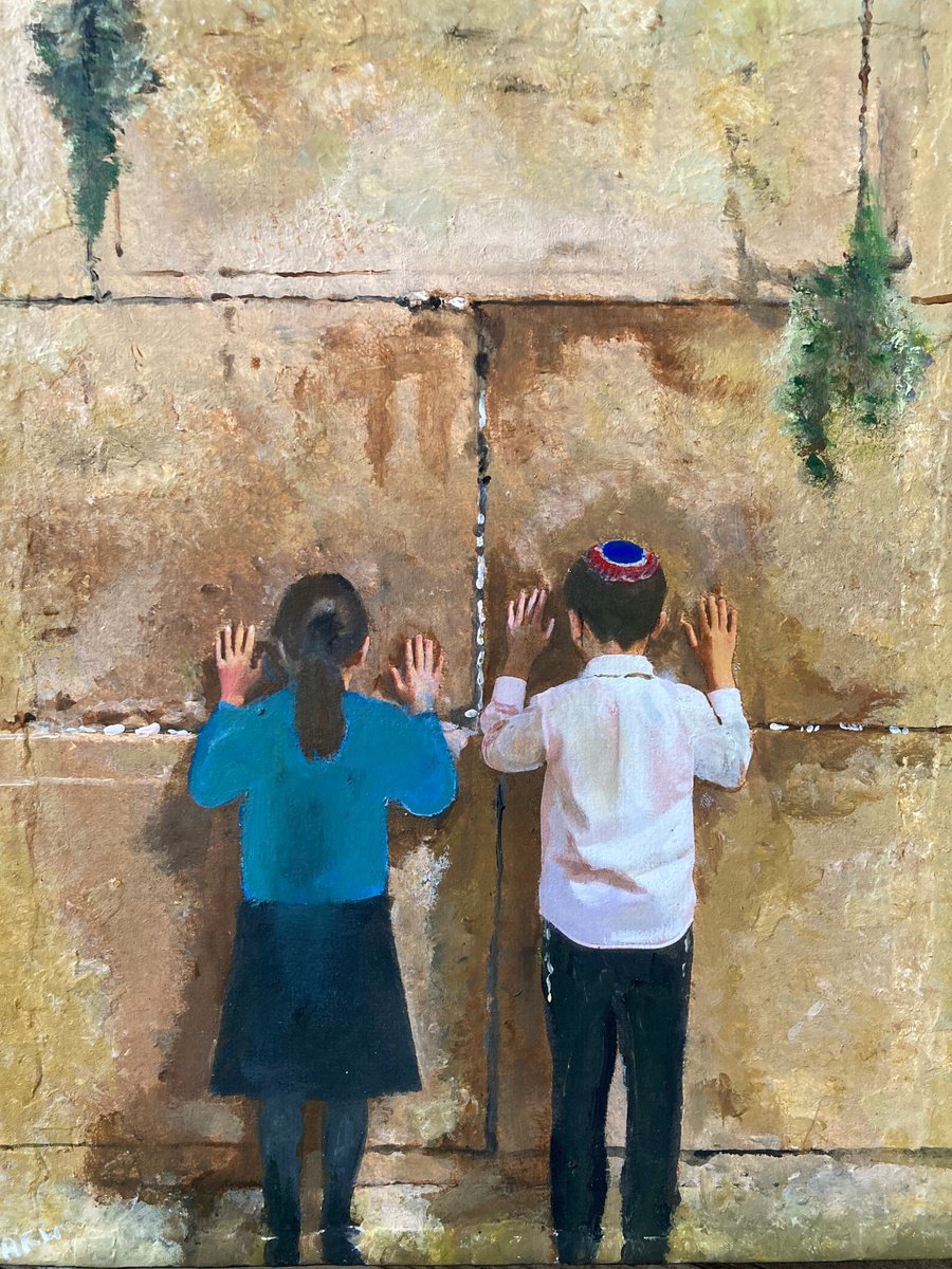Photorealistic Portrait Acrylic Painting By Andrew Reid Wildman, 10 X 12, Children At The Western Wall, Original Artwork