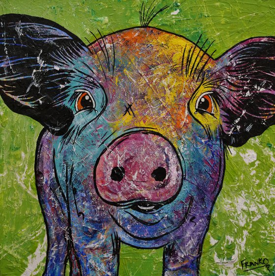 Don Junior 100cm x 100cm Pig Textured Abstract Realism Art