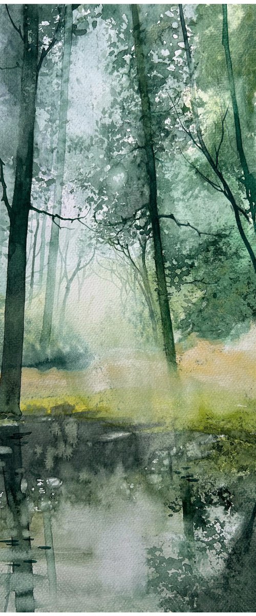 Misty Forest Reflection by Nazar Grunyka