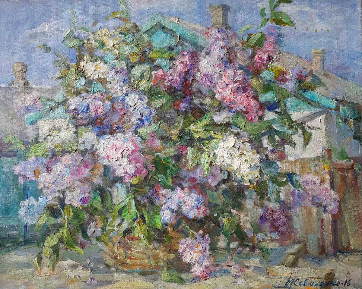 Impressionistic Botanical Oil Painting By Ivan Kovalenko, 20 X 16, Lush Lilac, Original Artwork