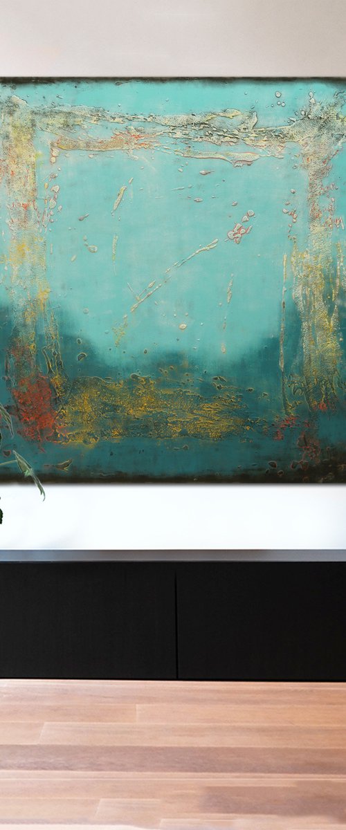 Large Abstract Painting - Blue Lagoon XL- 120x120cm -53J by Ronald Hunter