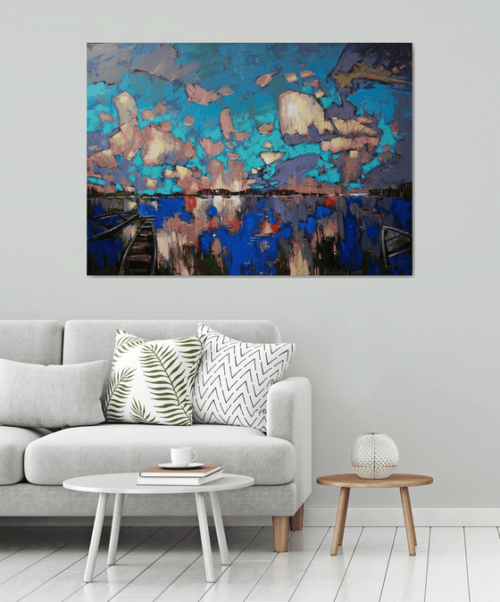 Mirror of water, boats in the clouds