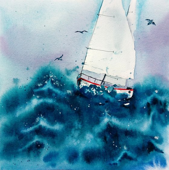 Sailboat painting. Seascape