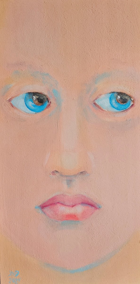 Expressive Portrait Acrylic Painting By Ksenia June, 7 X 14", Forever Wondering Portrait, Original Artwork