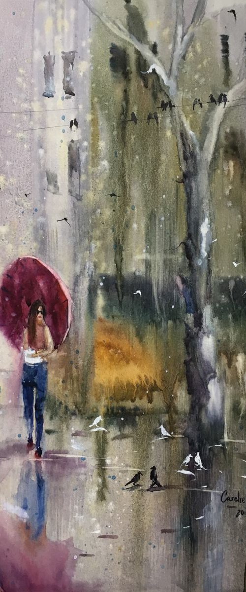 Watercolor "At the corner” by Iulia Carchelan