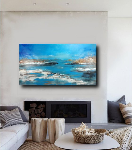 large landscape  painting 140x70 cm-large wall art   title : abstract-c400