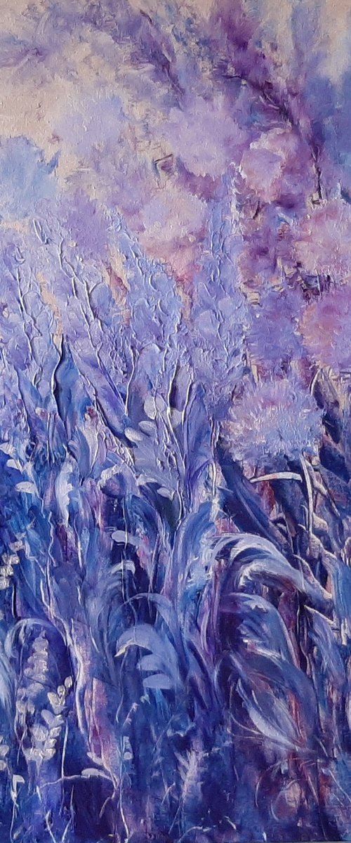 Original Oil Floral Painting - Night Blues by Anna  Voloshyn