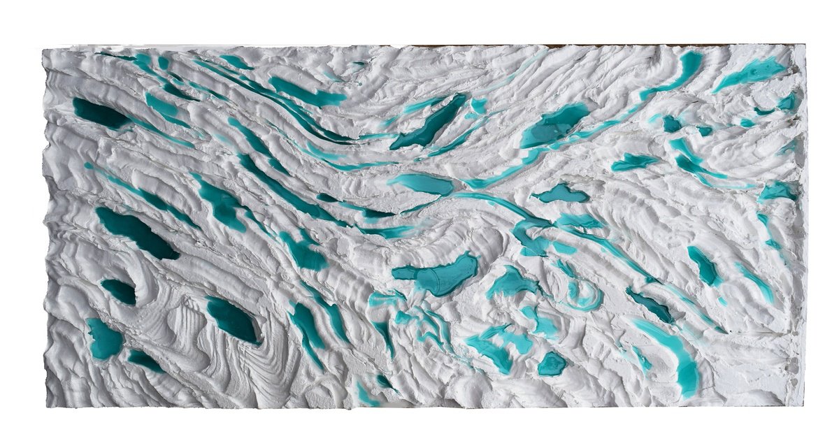 Organic Landscape Sculpture By Anna Sidi-Yacoub, 48 X 24, Green Sea Lakes, Original Artwork