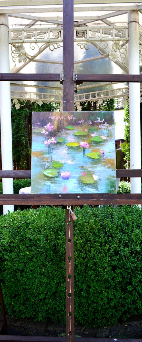 Pond with pink lilies by Elena Lukina