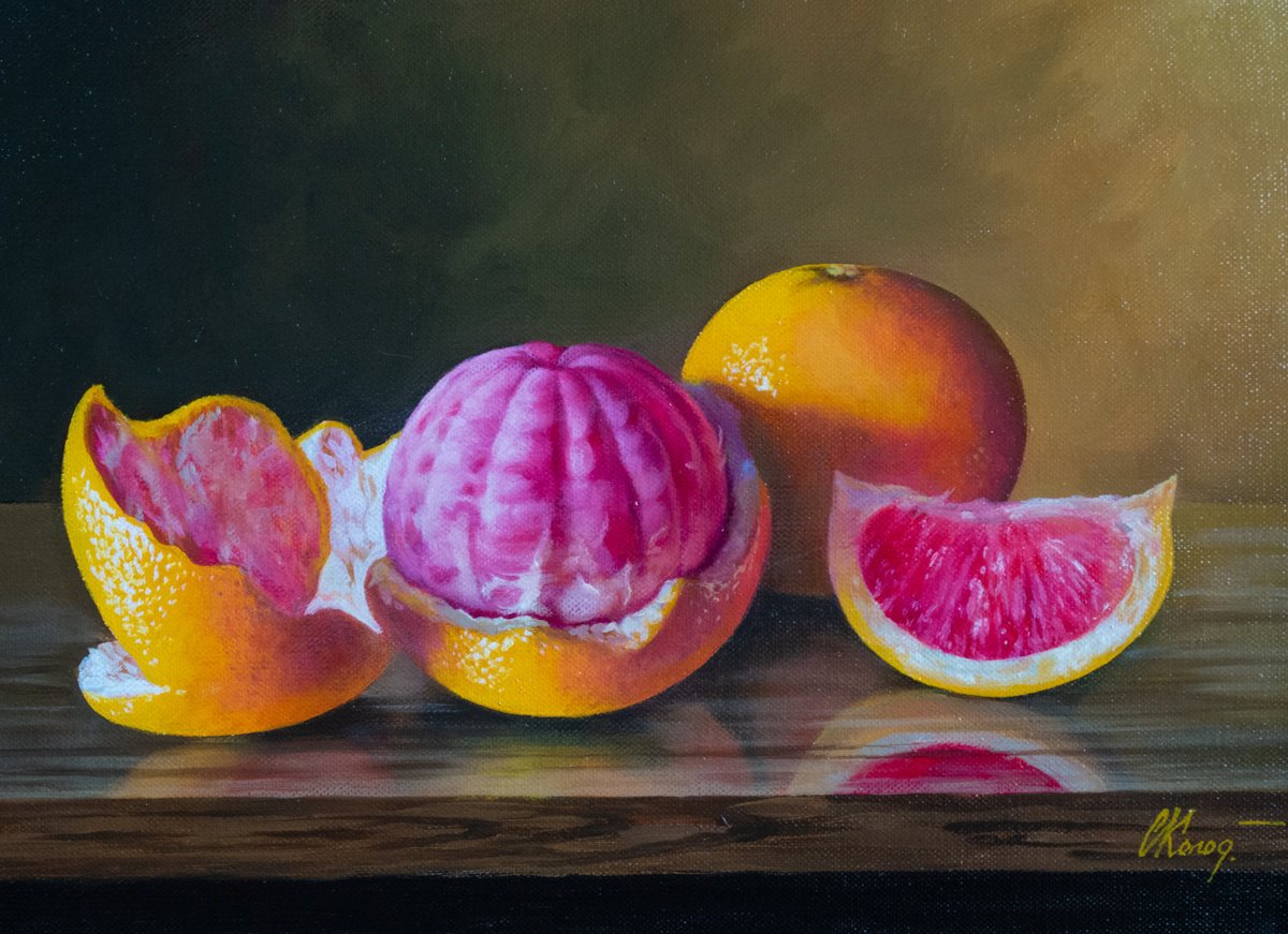 Photorealistic Oil Painting , Still Life With Grapefruit By Kolodyazhniy Sergey, 16 X 12, Artwork For Sale On Artfinder