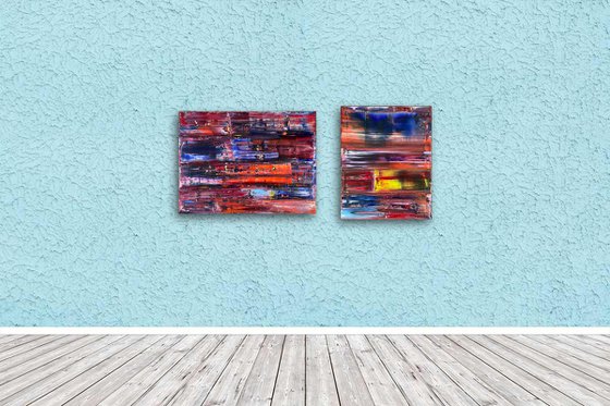 "Love At First Sight" - FREE USA SHIPPING + Save As A Series - Original PMS Abstract Diptych Oil Paintings On Canvas - 40" x 20"