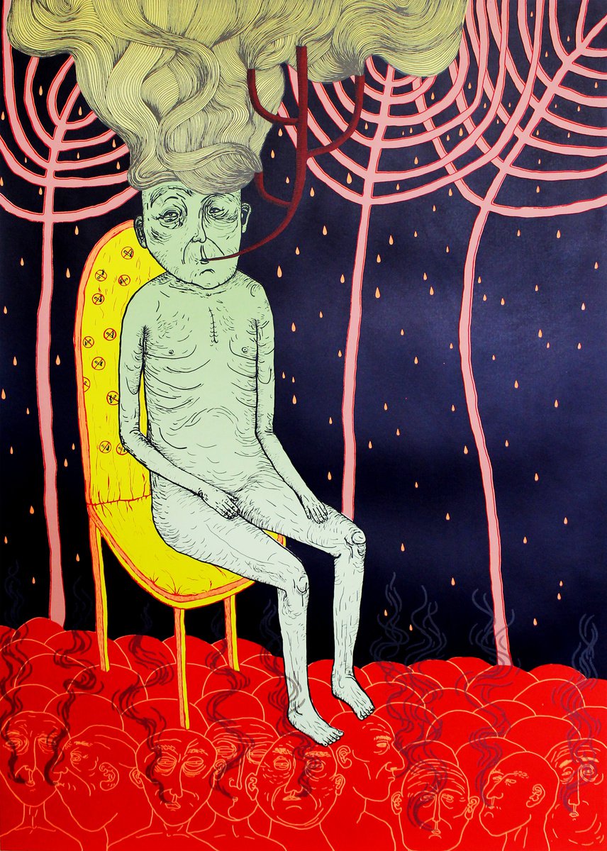 Organic Portrait Screenprint By Katya Timoshenko, 28 X 39", Smoker, Original Artwork