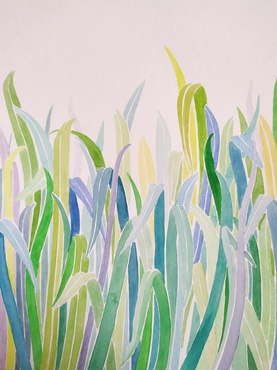 Summer vibes 2- watercolour botanic grassy green composition by Daria Mamonova