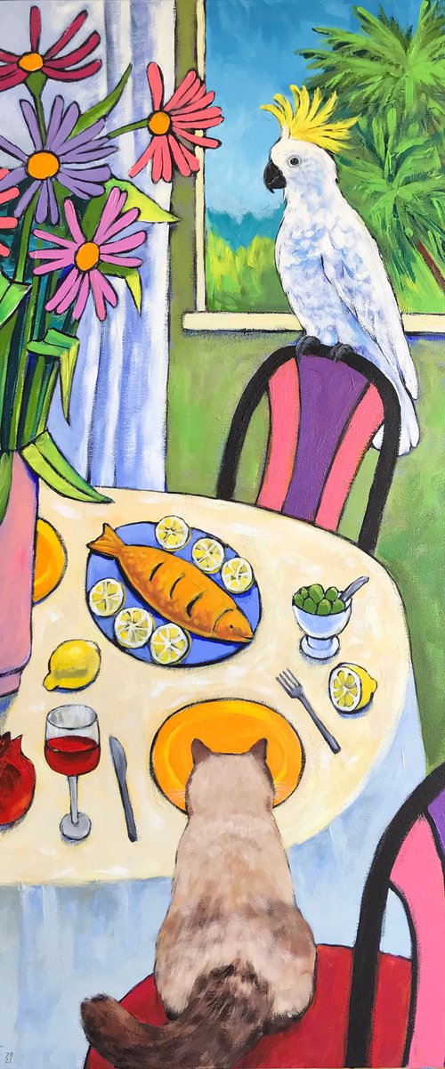Dinner is served, portrait of a cat by Irina Redine