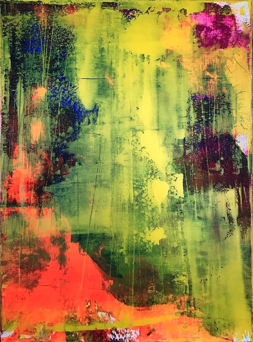 Impressionistic Abstract Acrylic Painting By Olga Melezhik, 20 X 28", Sunny Day, Original Artwork