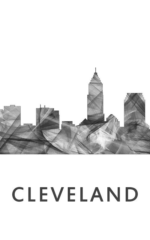 Cleveland Ohio Skyline WB BW by Marlene Watson