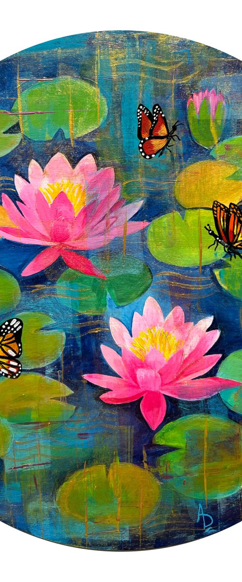 Water Lilies and Butterflies - II by Amita Dand