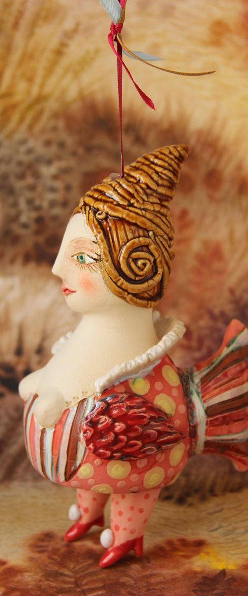 Mystical sweetie bird. Ceramic hanging sculpture by Elya Yalonetski