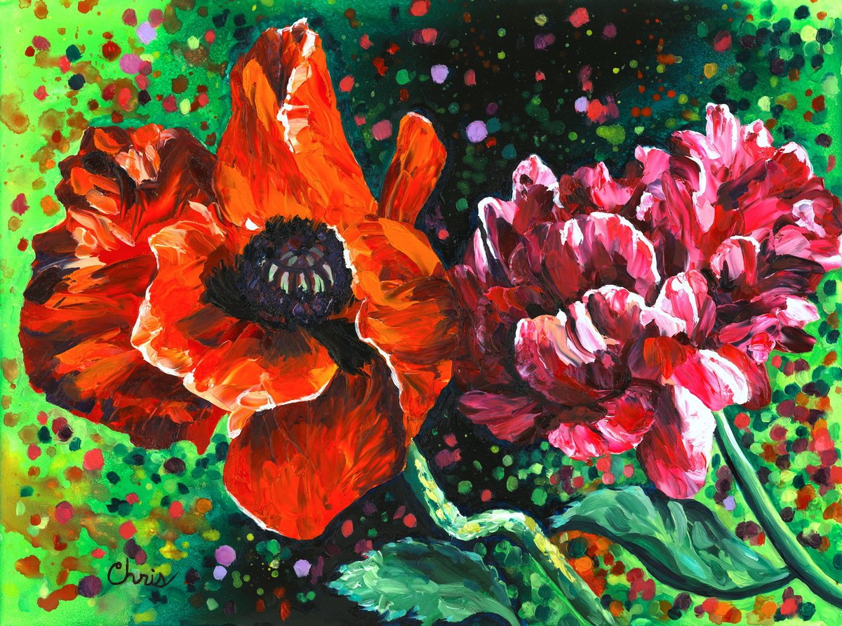 Impressionistic Botanical Oil Painting By Christina M Plichta, 18 X 22, Blowin