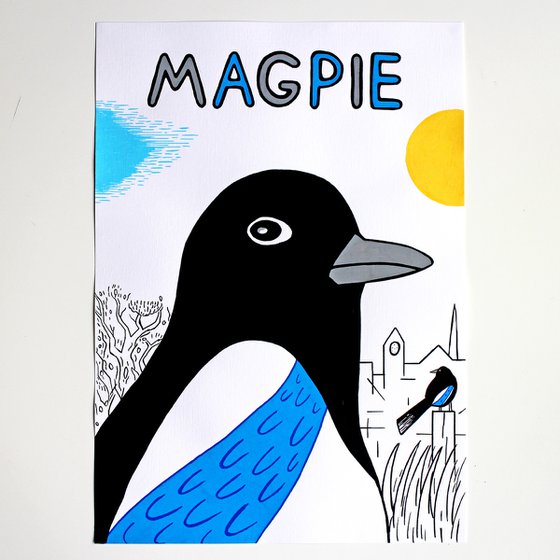 Magpie Painting on Unframed A3 Paper